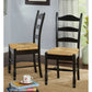 Set of 2 Black Ladder Back Dining Chairs with Rush Seat - Indoor Use