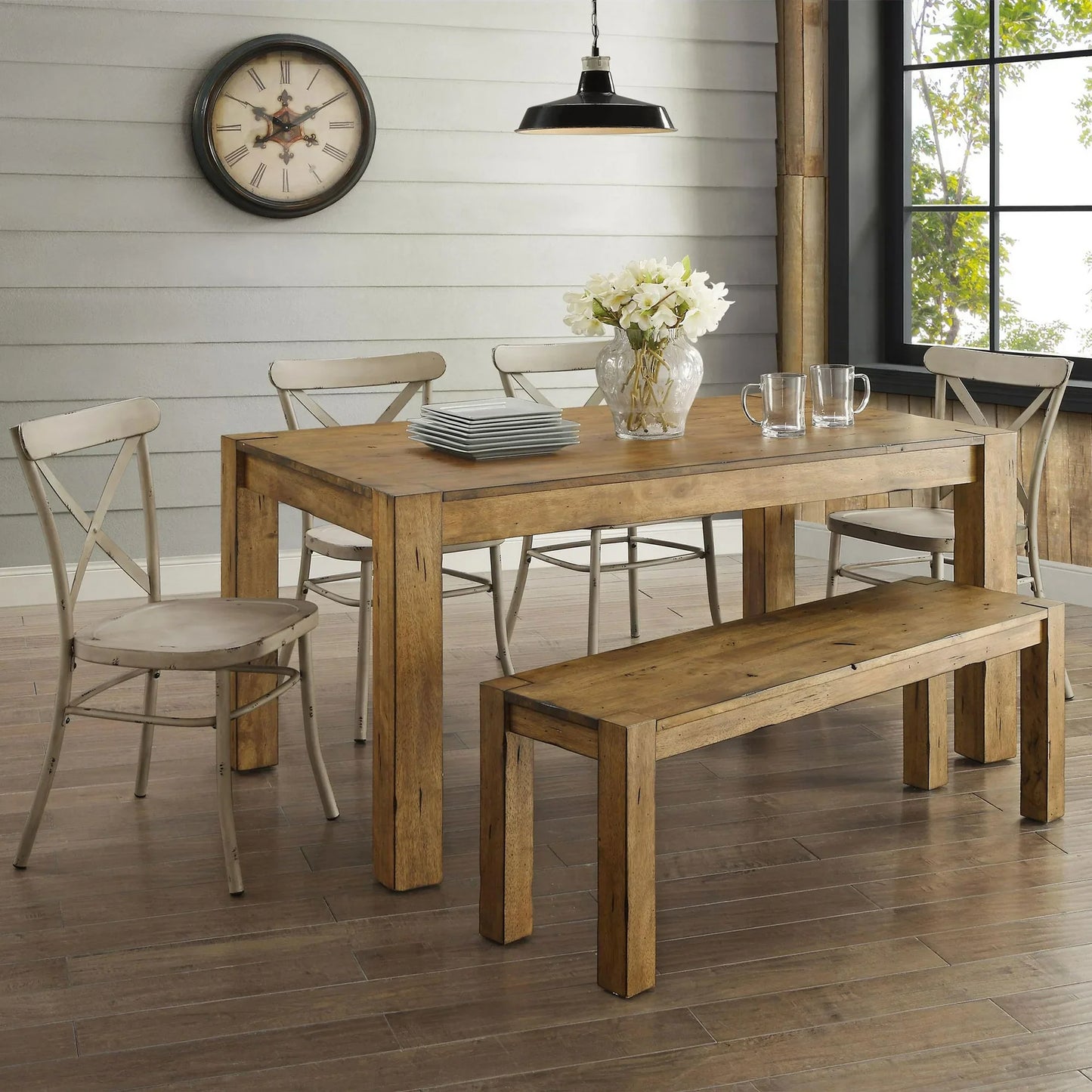 Rustic Solid Wood Dining Table - Vintage Brown Finish