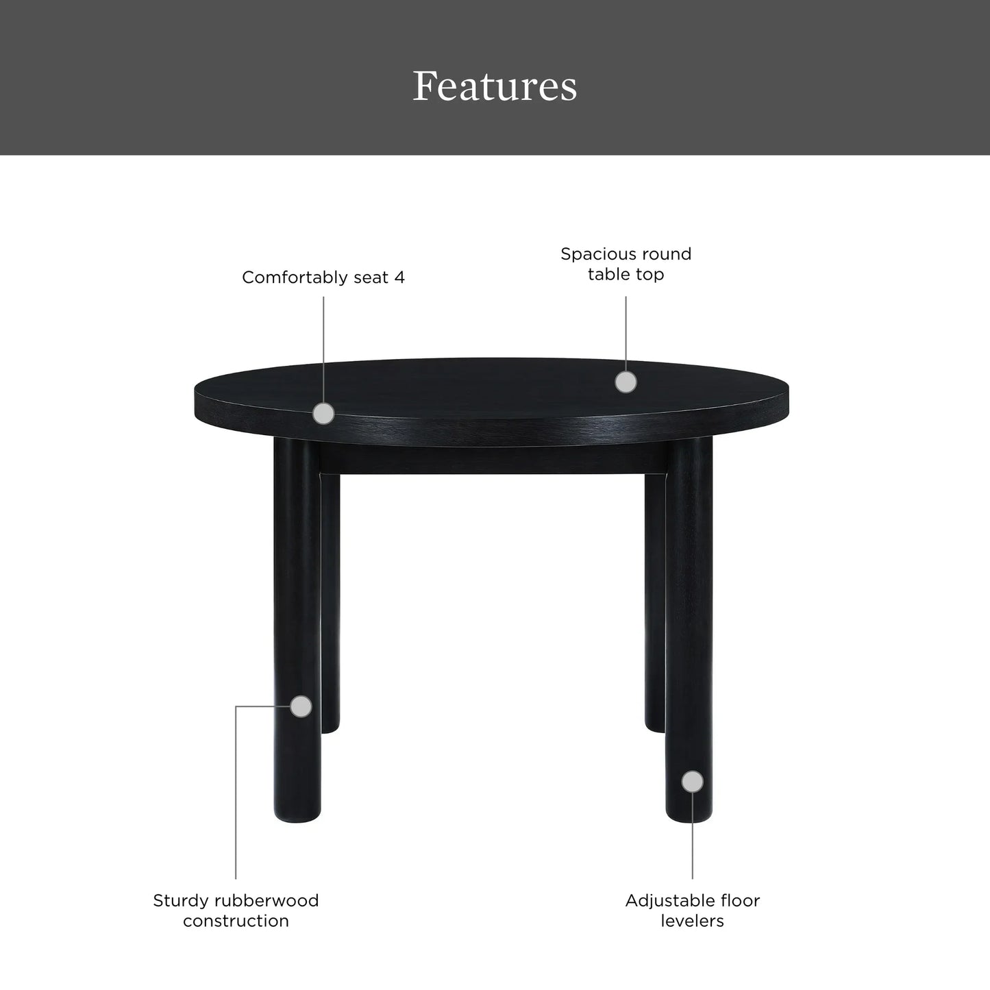 Round Dining Table with Charcoal Finish